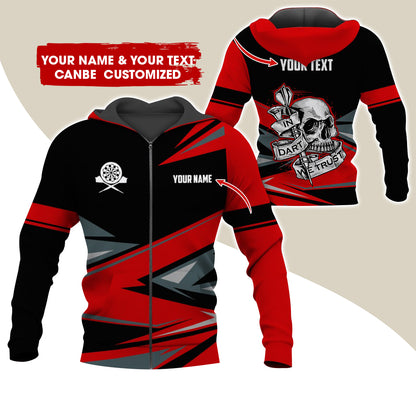Personalized Name & Text Darts Premium Zip Hoodie, Customized Name Skull In Darts Zip Hoodie For Men & Women - Gift For Darts Lovers, Darts Players