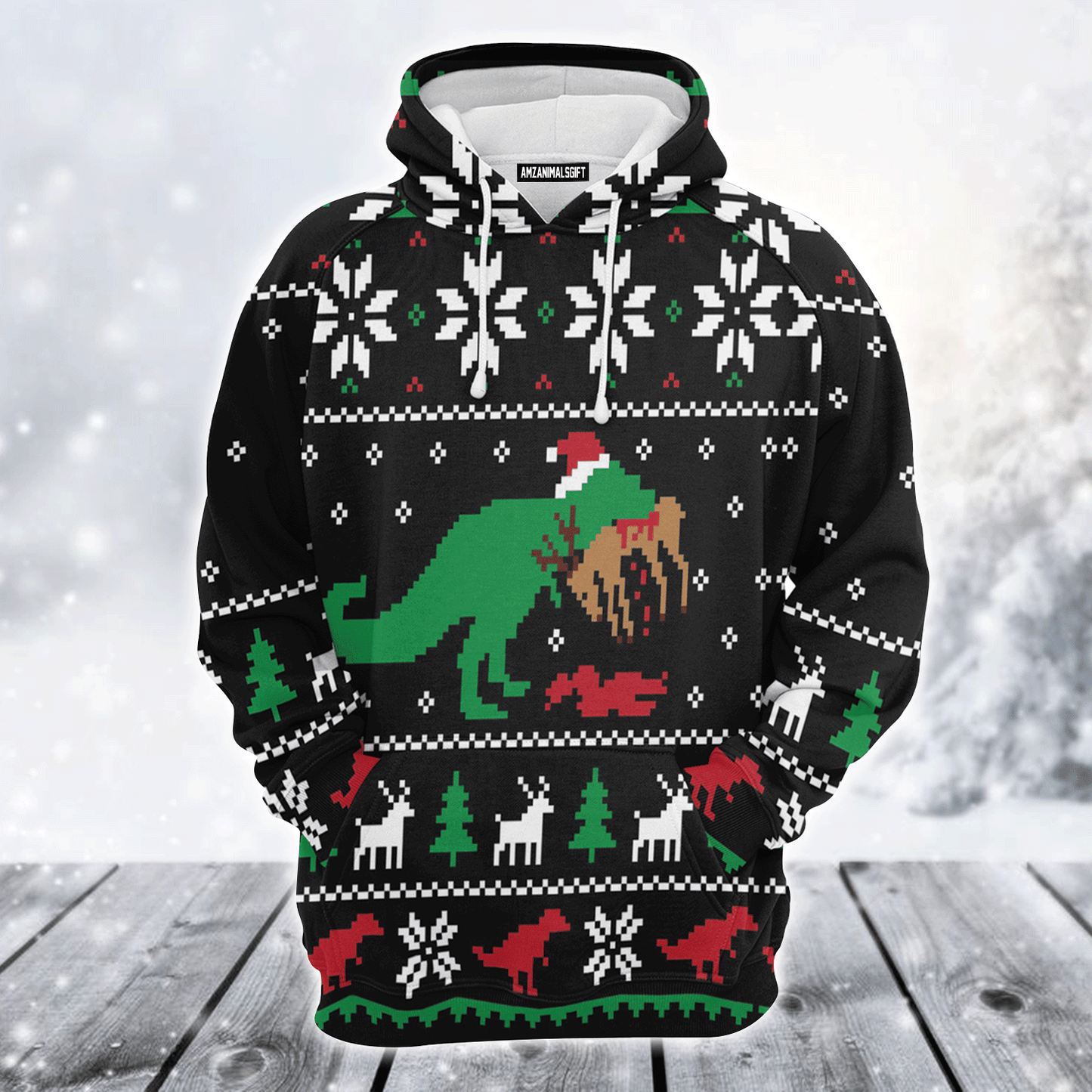 Dinosaur Premium Christmas Hoodie, Dinosaur T-rex Christmas Tree Unisex Red Hoodie For Men & Women - Perfect Gift For Christmas, Family