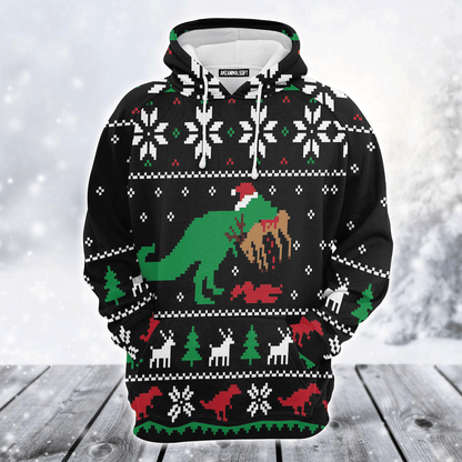 Dinosaur Premium Christmas Hoodie, Dinosaur T-rex Christmas Tree Unisex Red Hoodie For Men & Women - Perfect Gift For Christmas, Family