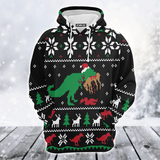 Dinosaur Premium Christmas Hoodie, Dinosaur T-rex Christmas Tree Unisex Red Hoodie For Men & Women - Perfect Gift For Christmas, Family