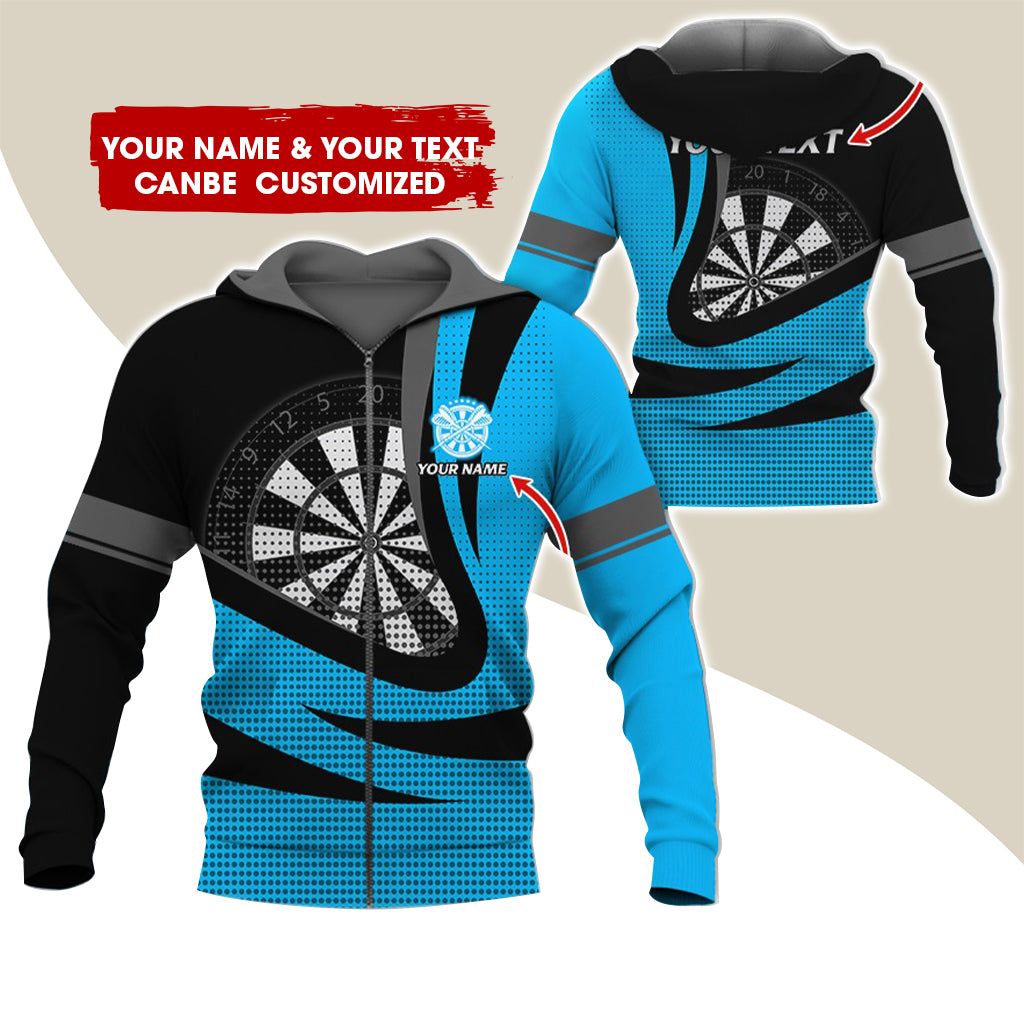 Custom Name & Text Darts Premium Zip Hoodie, Customized Name Polka Dots Darts Zip Hoodie For Men & Women - Gift For Darts Lovers, Darts Players