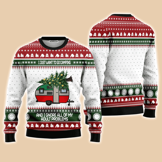 Camping Sweater And I Gnore All Of My Adult Problems, Ugly Christmas Sweater For Men & Women, Perfect Outfit For Christmas New Year Autumn Winter