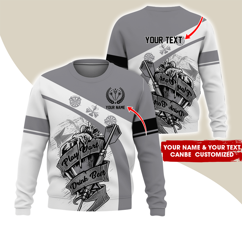 Customized Darts Sweatshirt, Personalized Name & Text Sweatshirt, Play Darts Drink Beer Sweatshirt, Perfect Gift For Darts Lovers, Friend, Family