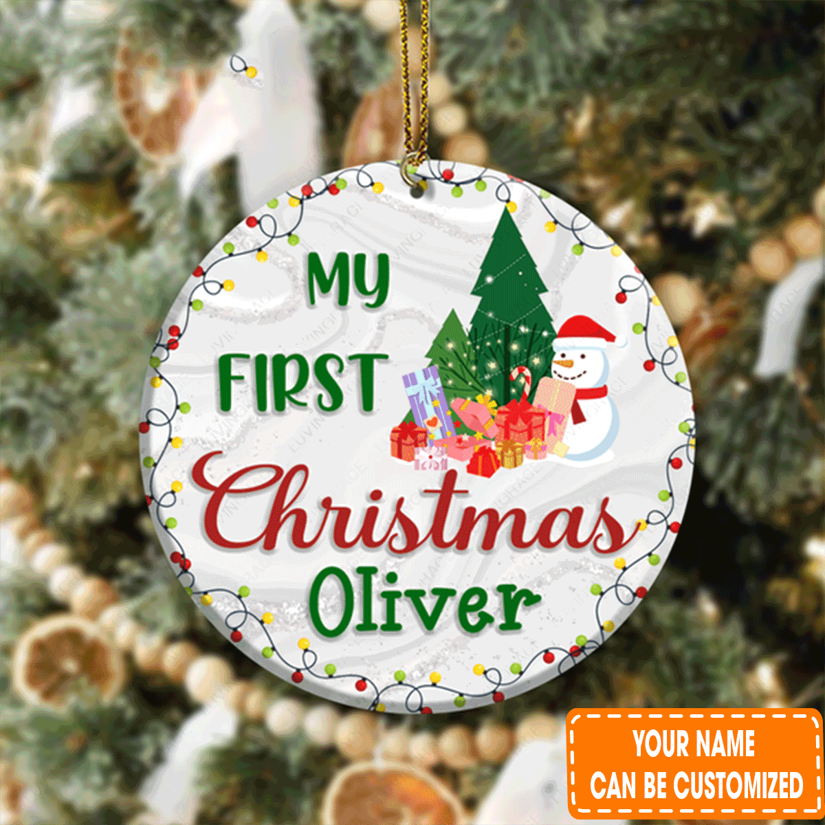 Custom Jesus Acrylic Ornament, Personalized First Christmas Snowman Pine And Gifts Acrylic Ornament For Christian, Holiday Decor