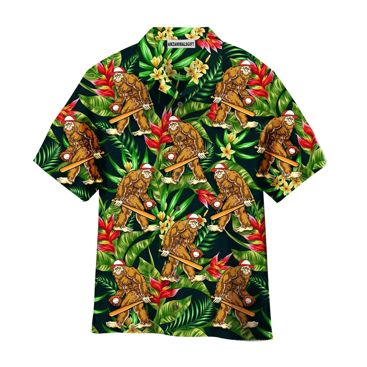 Baseball Hawaiian Shirt, Funny Bigfoot, Tropical Pattern Hawaiian Shirt For Men & Woman, Perfect Gift For Baseball Lovers