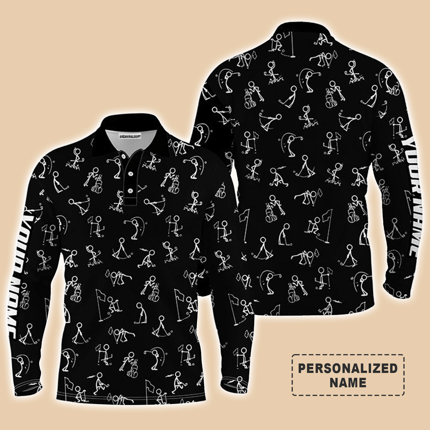 Custom Golf Long Sleeve Men Polo Shirt, Custom Name funny Golf Pattern Wear Apparel- Personalized Sports Gift For Men, Golf Lovers