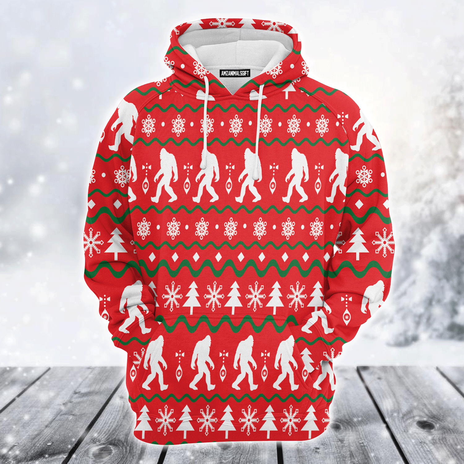 Bigfoot Premium Christmas Hoodie, Bigfoot & Christmas Pattern Unisex Hoodie For Men & Women - Perfect Gift For Christmas, Friends, Family