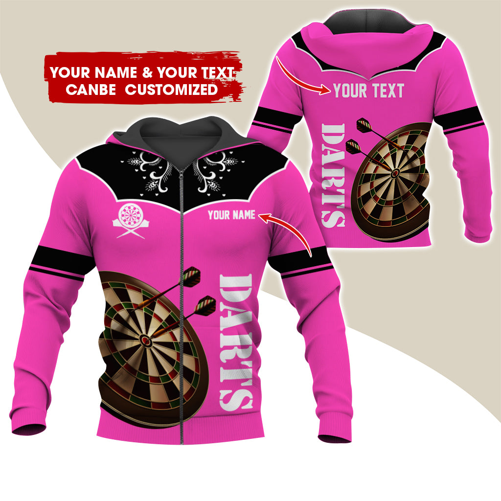 Customized Name & Text Darts Premium Zip Hoodie, Personalized Dartboard Zip Hoodie For Men & Women - Gift For Darts Lovers, Darts Players
