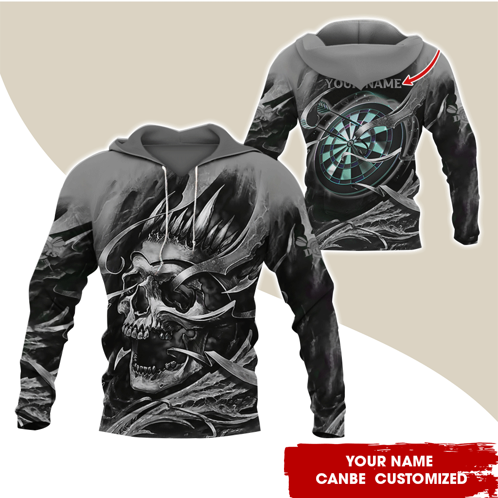 Personalized Darts Skull Premium Hoodie, Customized Name Darts Hoodie, Skull Darts & Smoke Hoodie,  Perfect Gift For Darts Lovers, Friend, Family