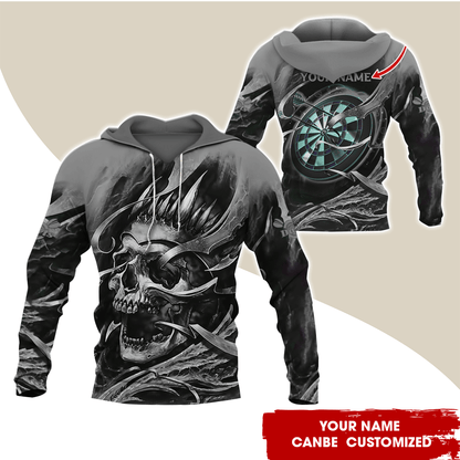 Personalized Darts Skull Premium Hoodie, Customized Name Darts Hoodie, Skull Darts & Smoke Hoodie,  Perfect Gift For Darts Lovers, Friend, Family