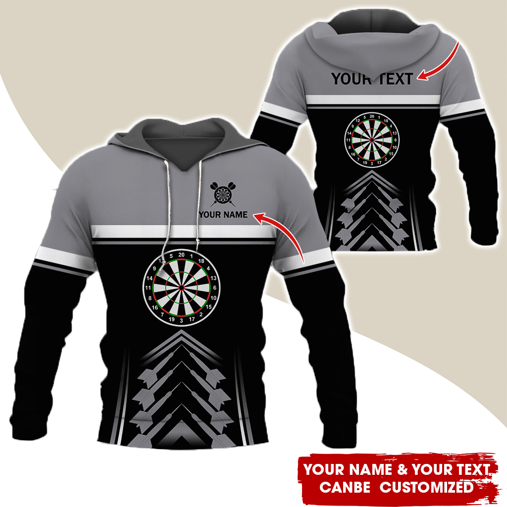 Customized Name & Your Text Darts Premium Hoodie, Darts Pattern & White Stripes Hoodie For Men & Women, Perfect Gift For Darts Lovers, Friend, Family