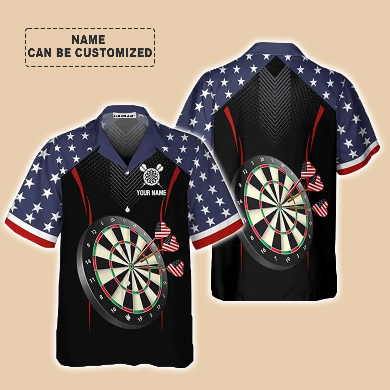Customized Darts Hawaiian Shirt, USA Darts, Personalized Name Hawaiian Shirt For Men - Perfect Gift For Darts Lovers, Darts Players