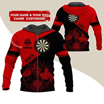 Customized Name Grim Reaper Darts Premium Zip Hoodie, Personalized Name Dartboard Zip Hoodie For Men & Women - Gift For Darts Lovers, Darts Players