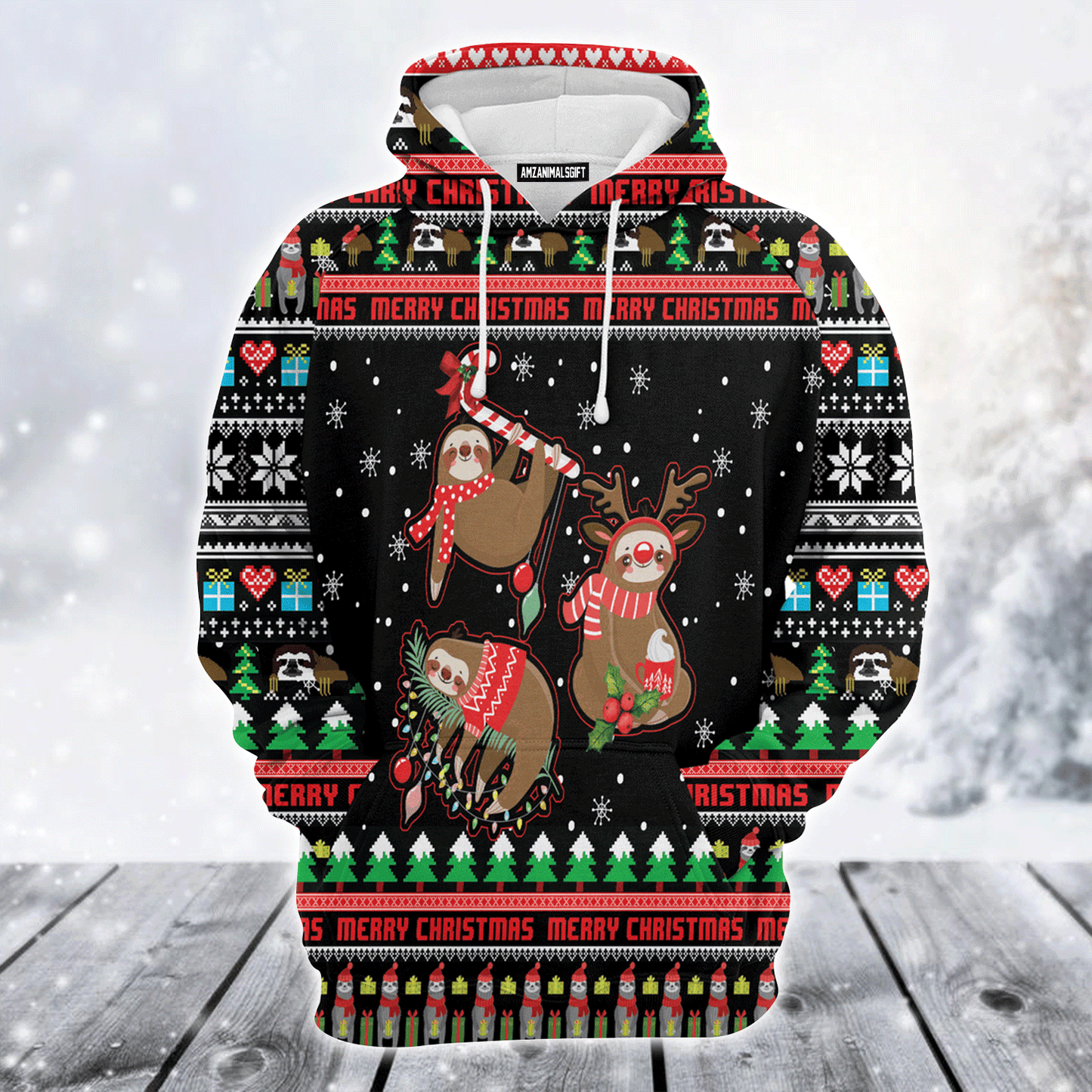 Sloth Premium Christmas Hoodie, Sloth Christmas Pattern Unisex Hoodie For Men & Women - Perfect Gift For Christmas, Sloth Lover