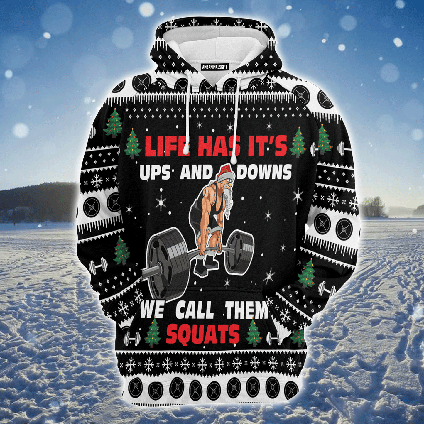 Santa Loves Gym Premium Christmas Hoodie, Life Has It's Ups & Downs Unisex Hoodie For Men & Women - Perfect Gift For Christmas, Family