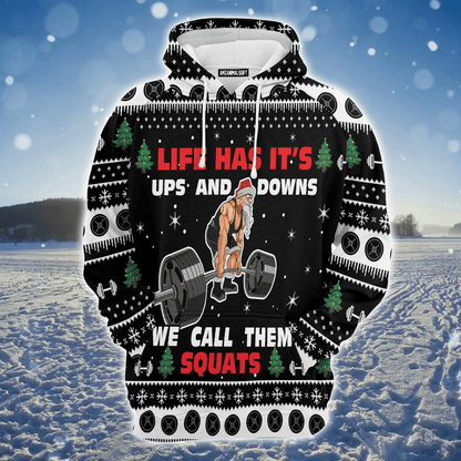 Santa Loves Gym Premium Christmas Hoodie, Life Has It's Ups & Downs Unisex Hoodie For Men & Women - Perfect Gift For Christmas, Family