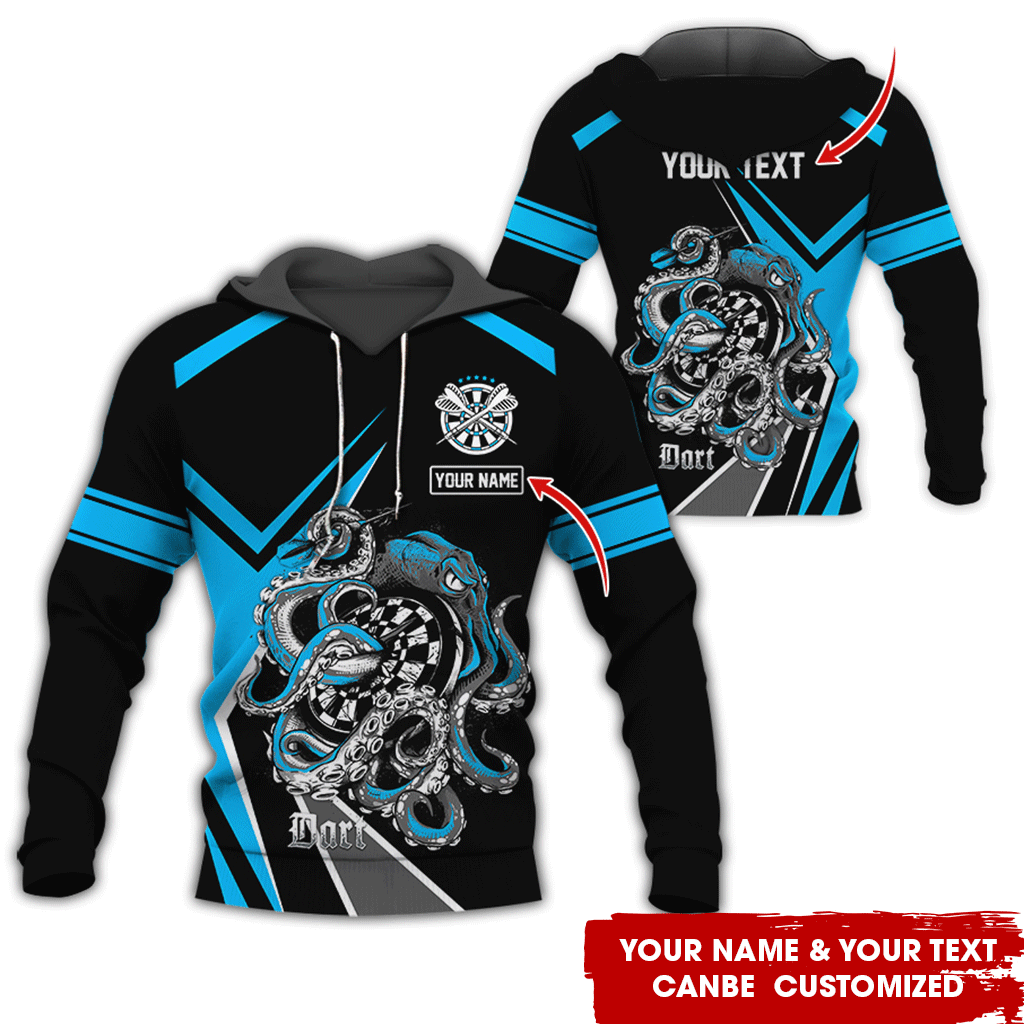 Customized Name & Text Darts Premium Hoodie, Darts & Octopus Pattern Hoodie For Men & Woman, Perfect Gift For Darts Lovers, Darts Player
