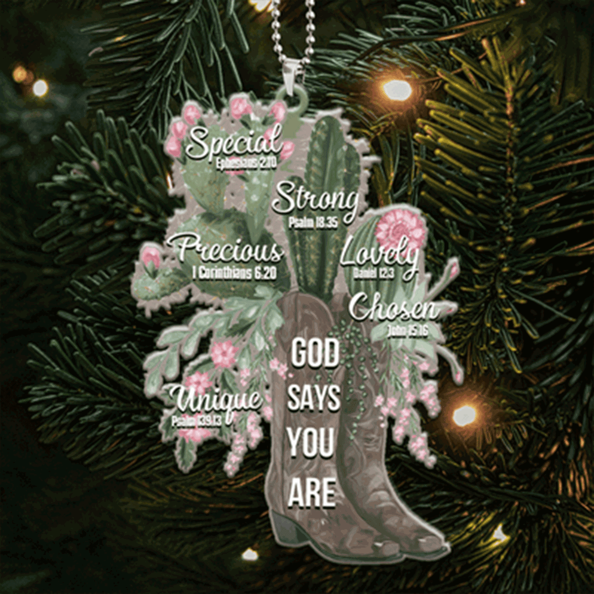 Jesus Acrylic Ornament, Cactus Boots God Says You Are Acrylic Ornament For Christian, God Faith Believers, Holiday Decor