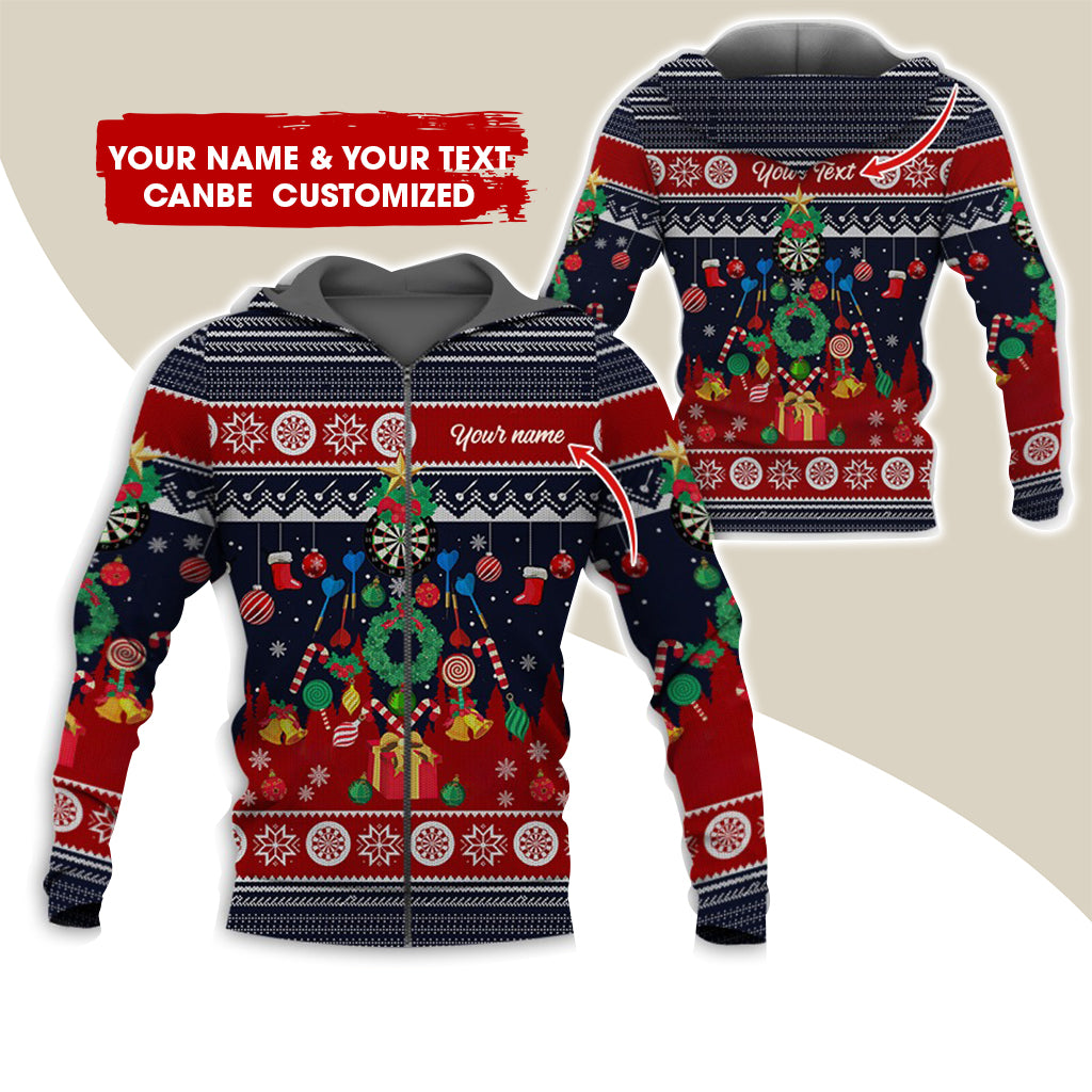 Customized Name & Text Darts Premium Zip Hoodie, Custom Christmas Gift Zip Hoodie For Men & Women - Gift For Darts Lovers, Darts Players