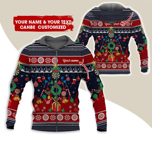 Customized Name & Text Darts Premium Zip Hoodie, Custom Christmas Gift Zip Hoodie For Men & Women - Gift For Darts Lovers, Darts Players