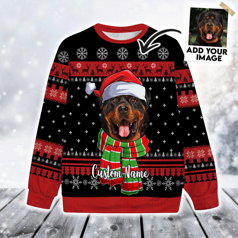 Personalized Dog Christmas Sweater, Custom Sweater With Picture, Sunflower And Butterfly Canvas, Design Your Own Ugly Christmas Sweater For Friend, Family