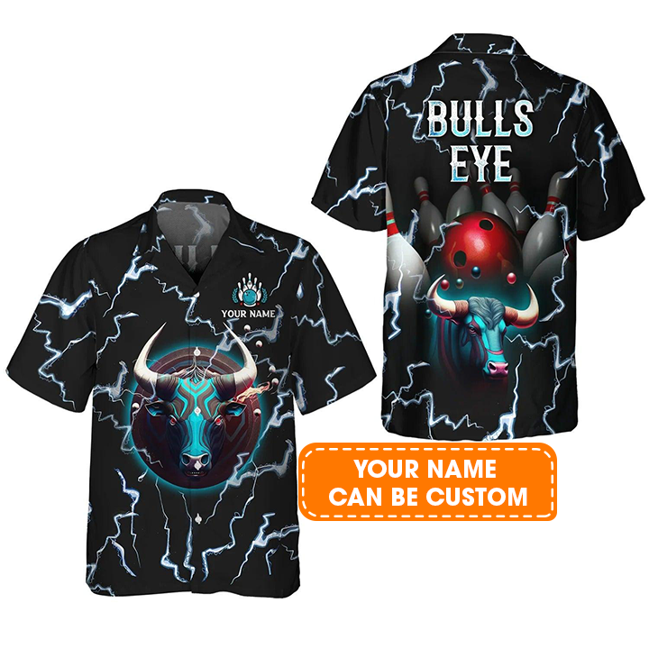 Bowling Hawaiian Shirt Custom Name - Bulls Eye Red Bowling Ball Team Personalized Aloha Hawaiian Shirt - Gift For Friend, Family, Bowling Lovers