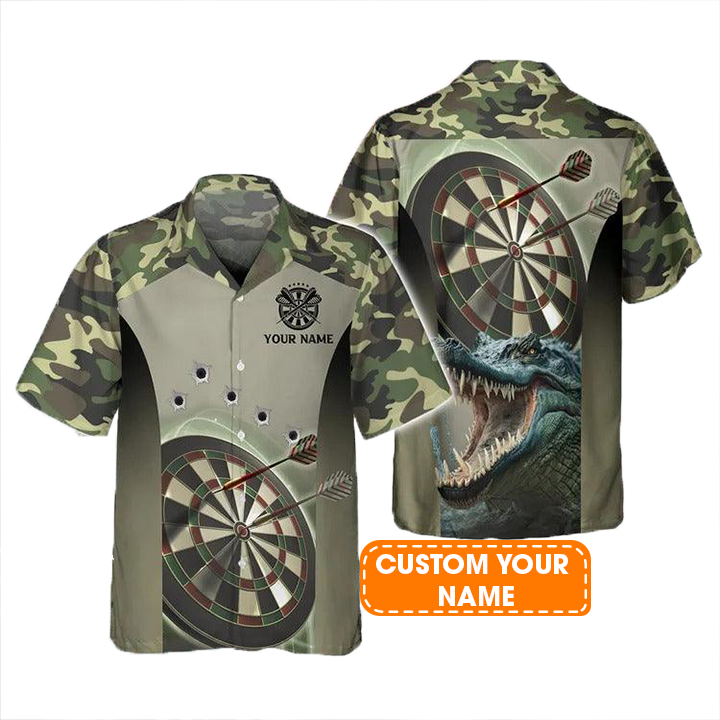 Customized Darts Hawaiian Shirt, Camo Darts, Personalized Name Crocodile And Darts Hawaiian Shirt For Men - Perfect Gift For Darts Lovers, Darts Players