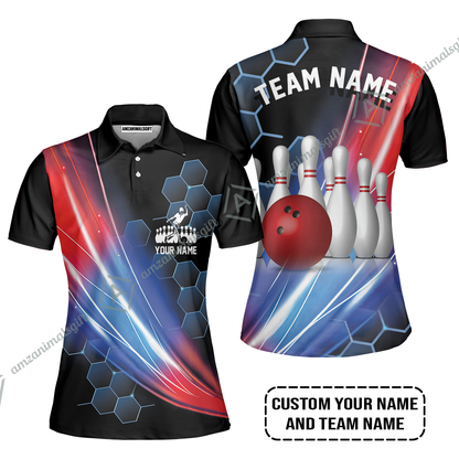 Personalized Bowling Men Women Sleeveless Polo Shirt - Custom Name & Team Name Honeycomb Pattern Bowling Women Sleeveless Polo Shirt