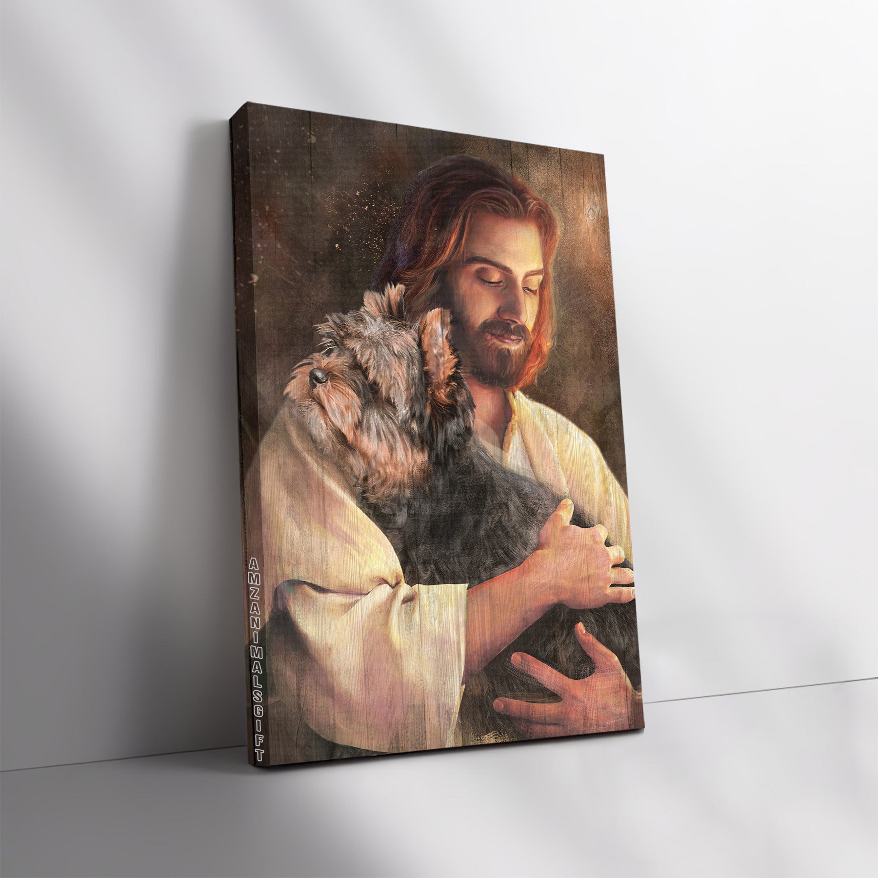 Yorkshire Terrier Dog Portrait Canvas - Yorkshire Terrier, In His Arms, Jesus Painting Canvas - Gift For Yorkshire Terrier, Dog Lovers