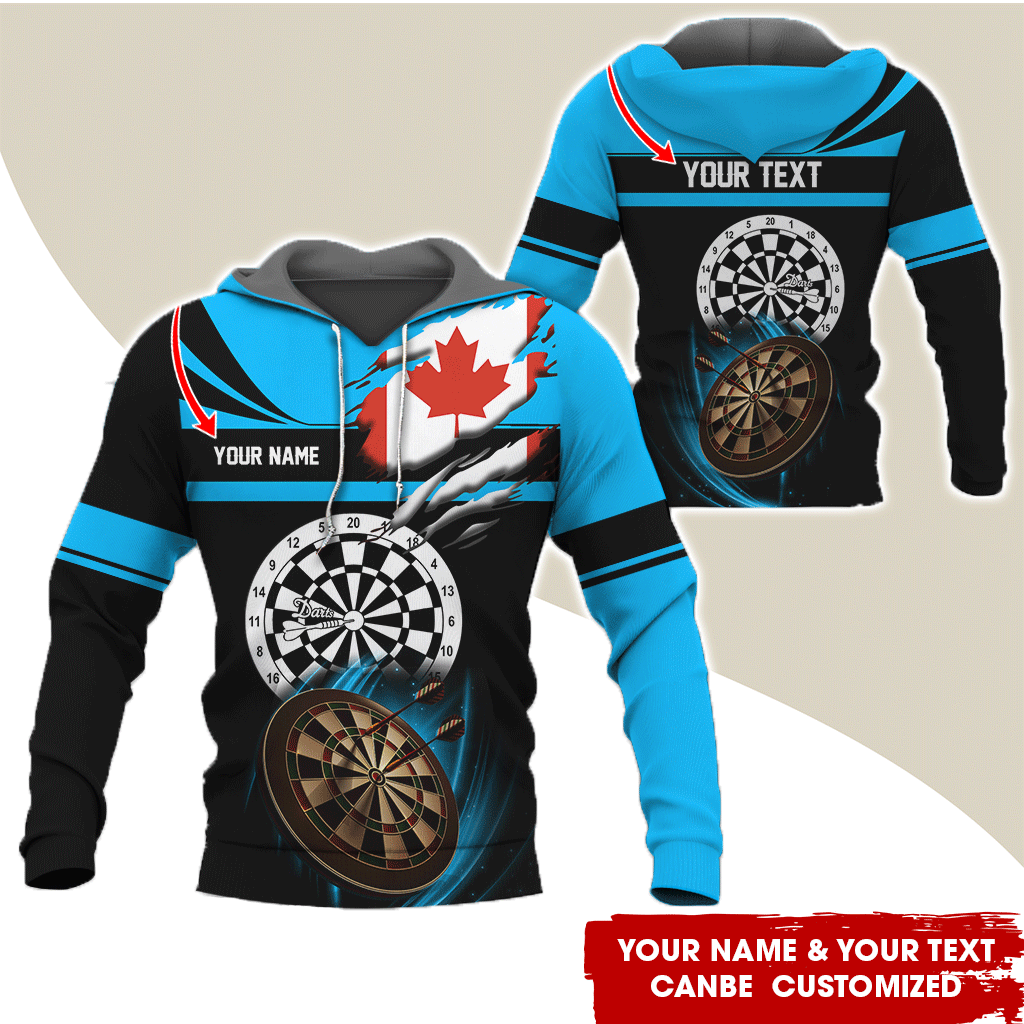 Customized Name & Text Darts Premium Hoodie, Canada Flag Pattern Darts Hoodie, Perfect Gift For Darts Lovers, Friend, Family