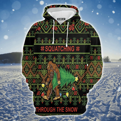 Bigfoot Xmas Premium Christmas Hoodie, Bigfoot Squatching Through The Snow Unisex Hoodie For Men & Women - Perfect Gift For Christmas, Bigfoot Lovers