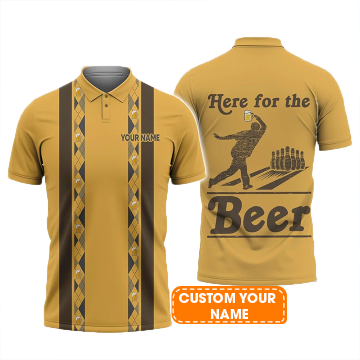 Bowling Custom Men Polo Shirt - Custom Name Bowling Here For The Beer Personalized Bowling Polo Shirt - Perfect Gift For Friend, Family
