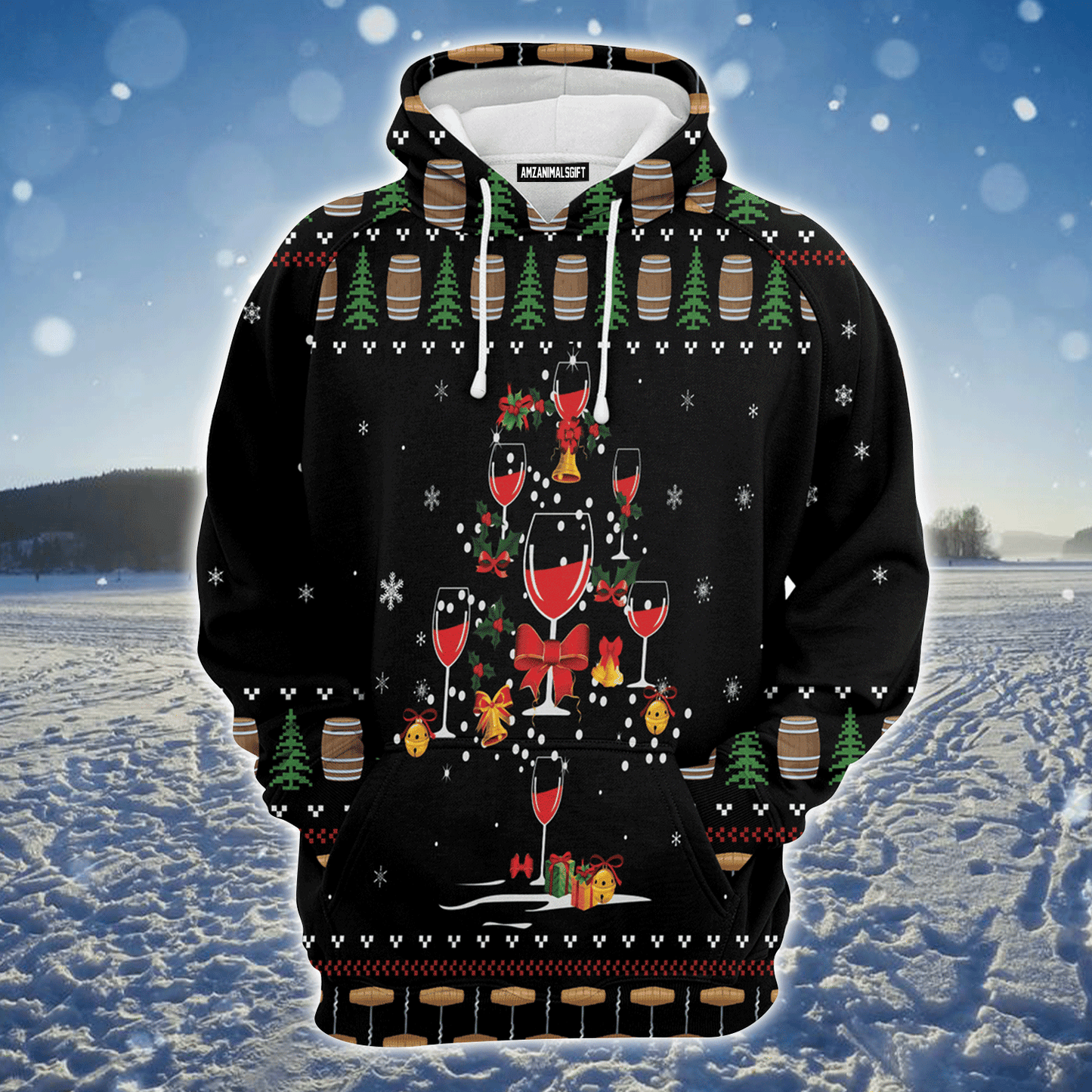 Wine Premium Christmas Hoodie, Red Wine Christmas Tree Unisex Hoodie For Men & Women - Perfect Gift For Christmas, Wine Lover