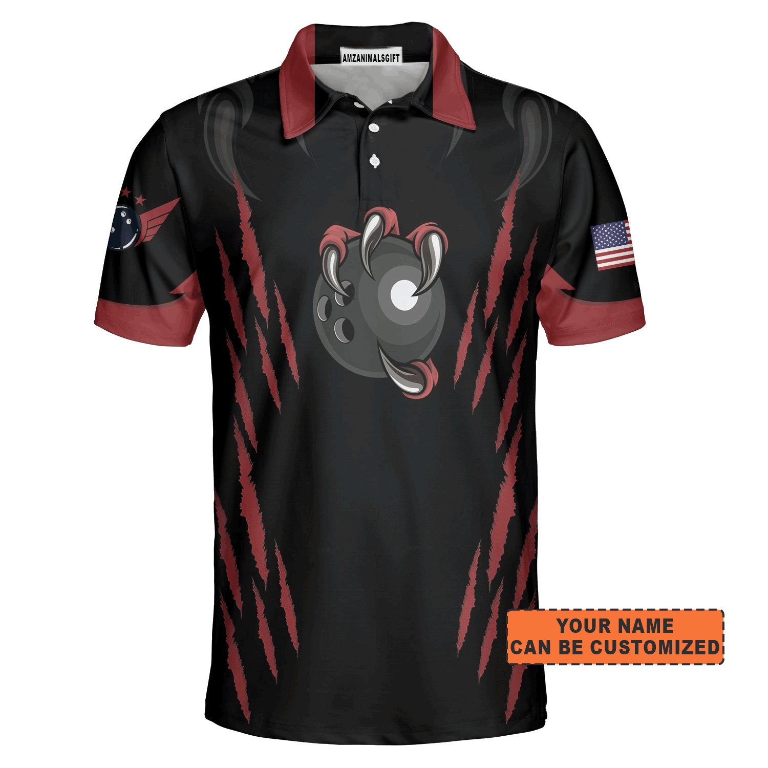 Customized Bowling Men Polo Shirt, Personalized Bowling Team Monster Custom Black And Red Polo Shirt For Men - Perfect Gift For Bowling Lovers