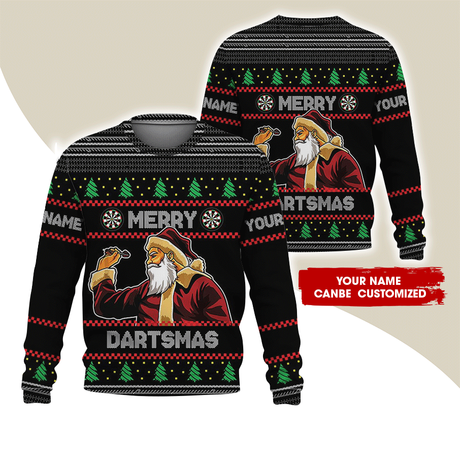 Customized Darts Sweater, Dartsmas Sweater, Santa Claus & Darts Shirts, Perfect Gift For Darts Lovers, Friend, Family