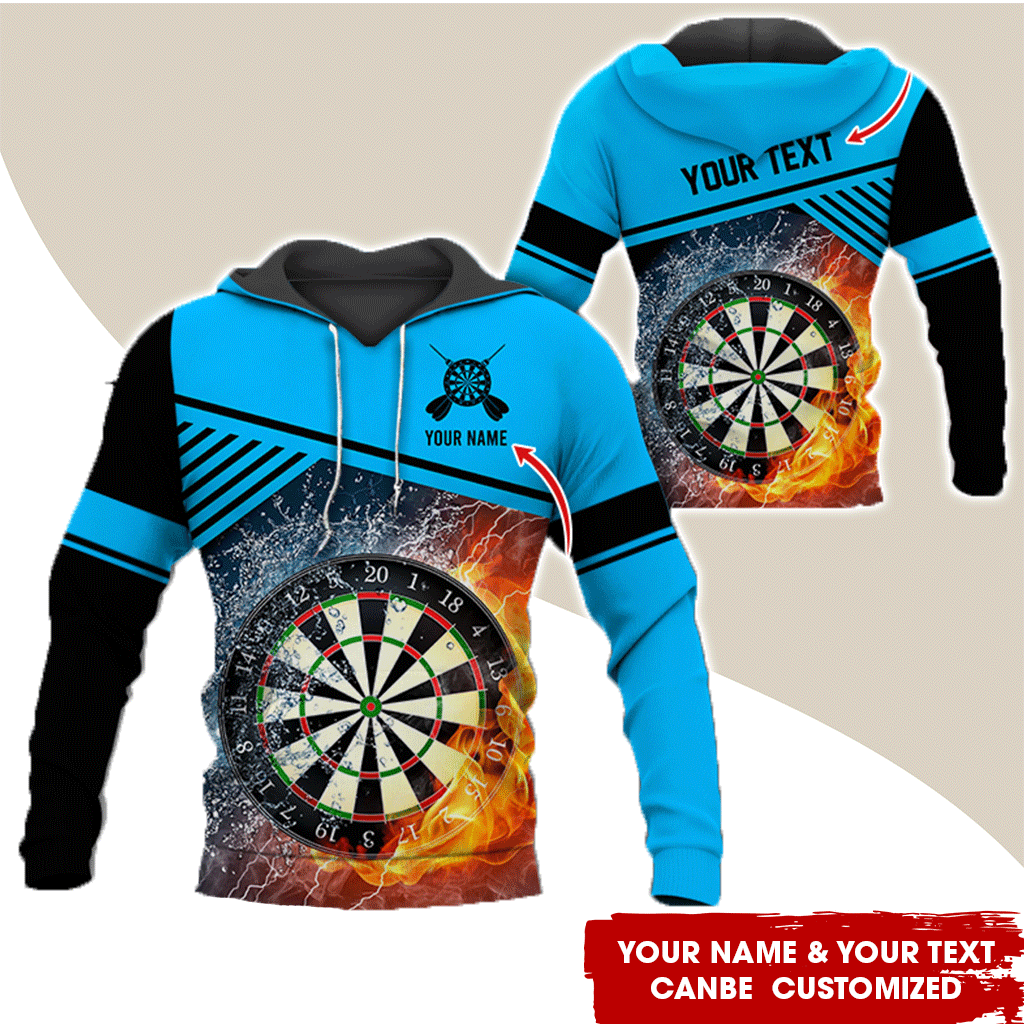 Customized Name & Text Darts Premium Hoodie, Water and Fire Dartboards Pattern Hoodie For Men & Women, Perfect Gift For Darts Lovers, Friend, Family