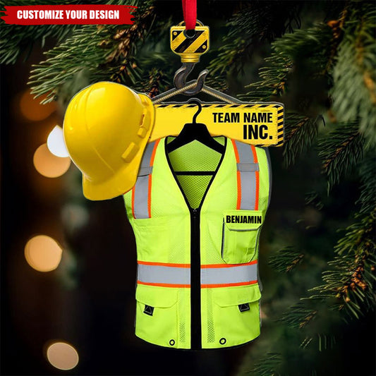 Personalized Heavy Equipment Operator Safety Vest Flat Acrylic Ornament, Christmas Ornament Gift For Friends Family