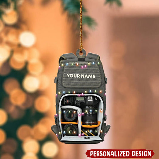 Personalized Camera Bag Flat Acrylic Ornament, Ornament Gift For Son, Daughter, Family, Friends, Photography Lovers