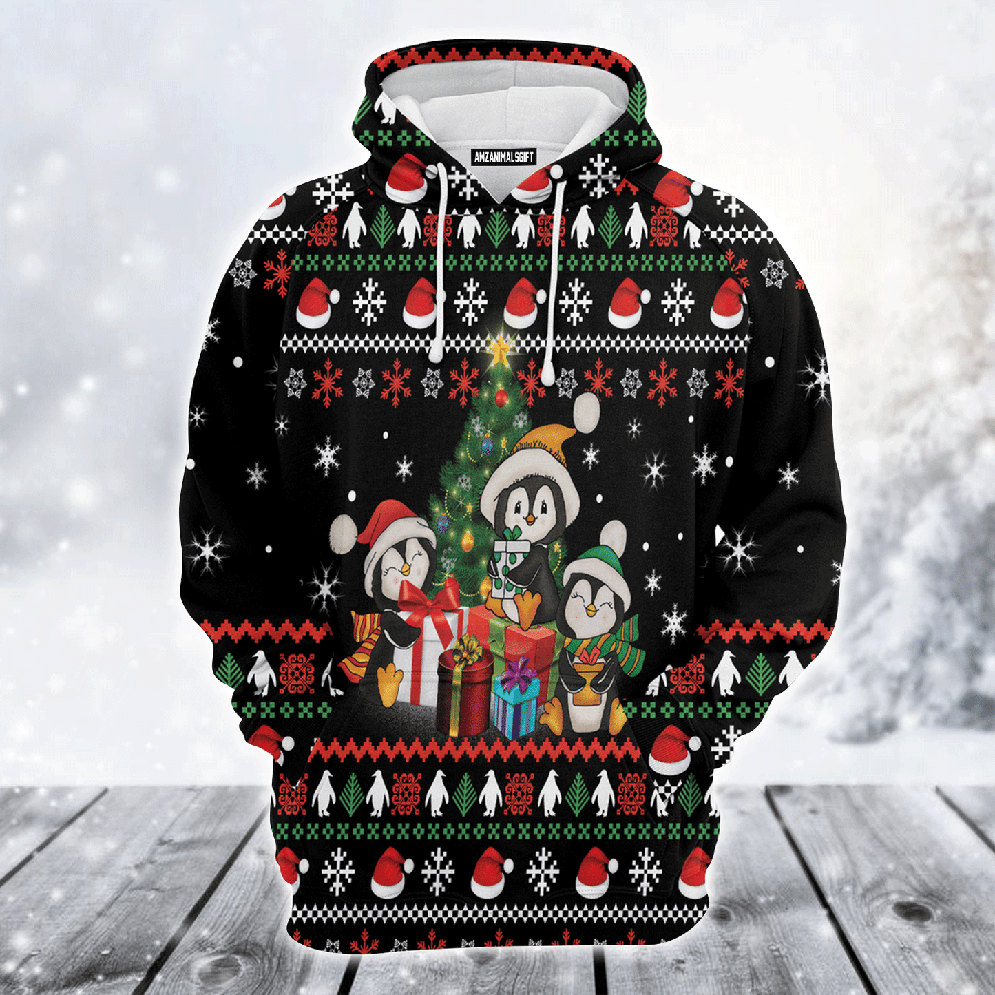 Penguin Premium Christmas Hoodie, Penguin Christmas Tree Unisex Hoodie For Men & Women - Perfect Gift For Christmas, Penguin Lover