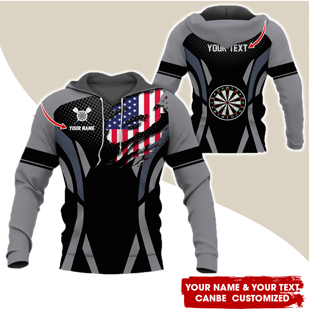 Personalized American Flag Darts Premium Hoodie, Custom Name & Text Darts Hoodie, Perfect Gift For Darts Lovers, Friend, Family