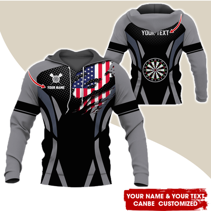 Personalized American Flag Darts Premium Hoodie, Custom Name & Text Darts Hoodie, Perfect Gift For Darts Lovers, Friend, Family