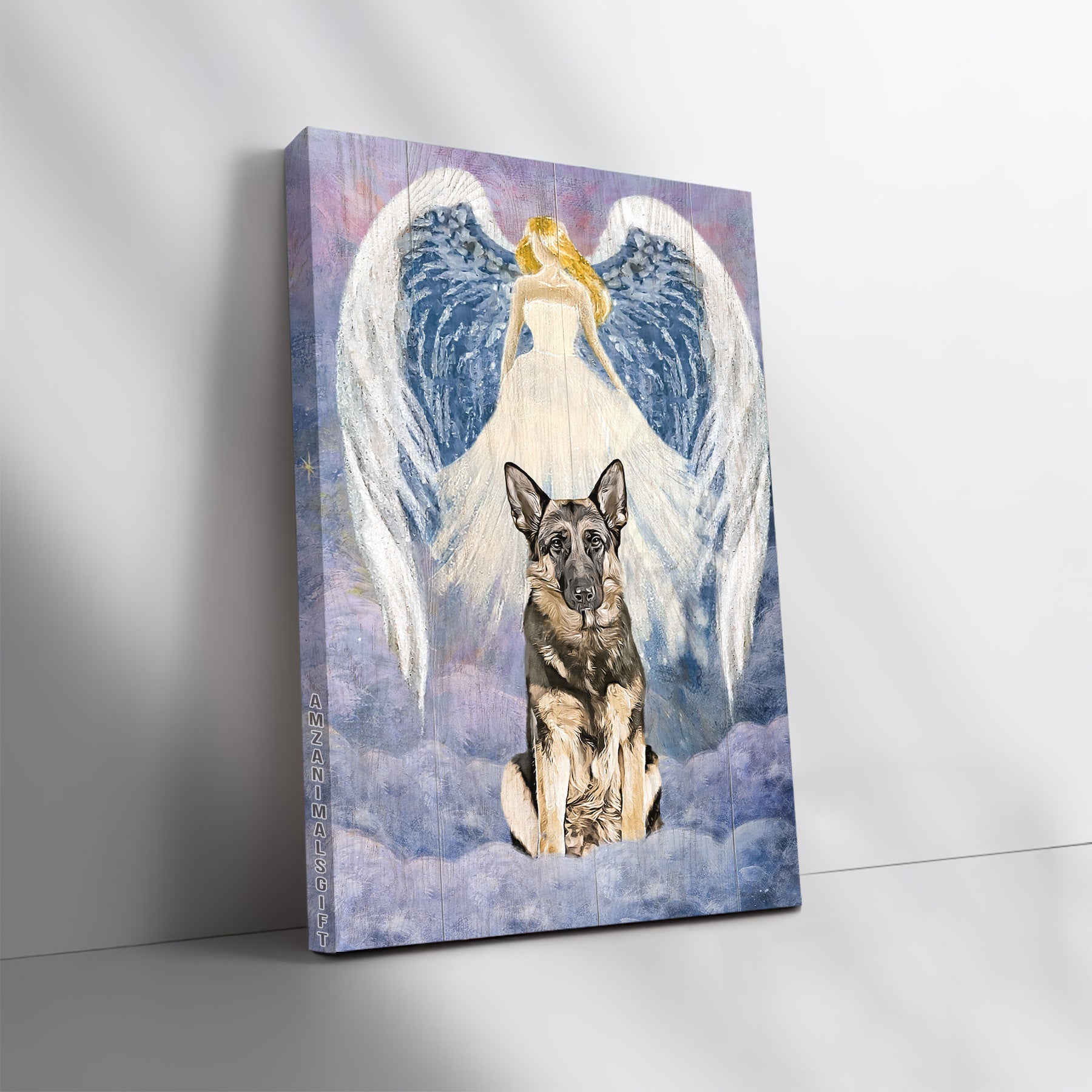 German Shepherd & Jesus Premium Wrapped Portrait Canvas - German Shepherd Drawing, God Painting, Beautiful Fairy - Gift For Christian, Dog Lovers