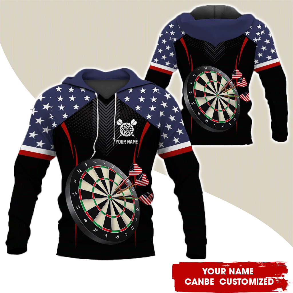 Personalized Darts American Flag Premium Hoodie, Dartsboards Pattern Hoodie Black For Darts Player, Perfect Gift For Darts Lovers, Friend, Family