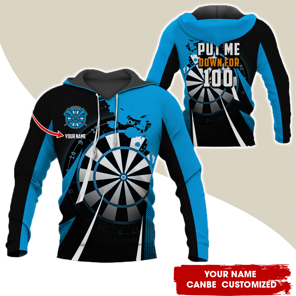 Customized Darts Premium Hoodie, Put Me Down For 100, Blue Dartboards Pattern Hoodie, Perfect Gift For Darts Lovers, Darts Player