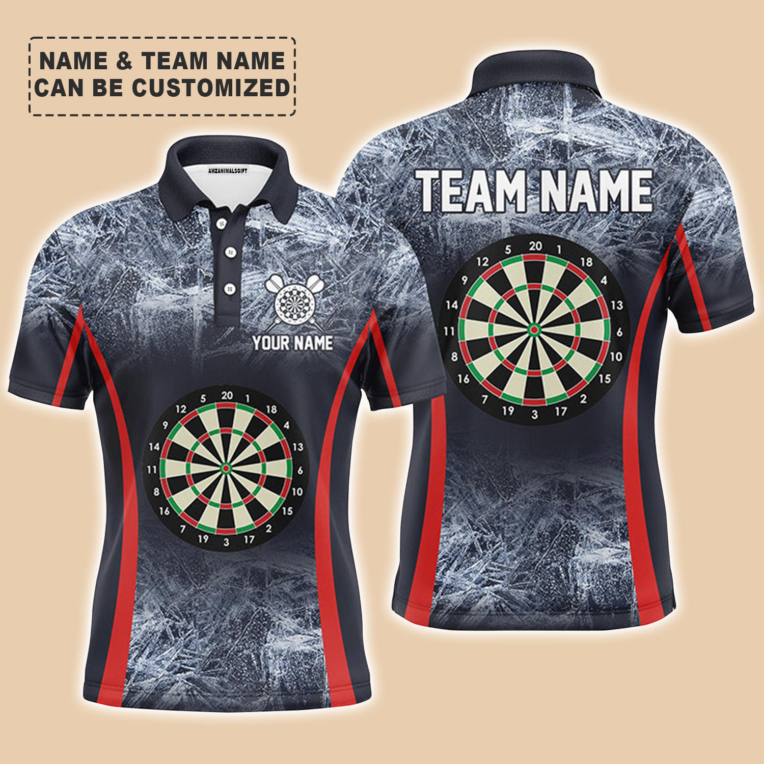 Personalized Darts Men Polo Shirt - Custom Name & Team Name Icy Navy Blue Mens Darts Polo Shirt For Men, Darts Team, Darts Lover