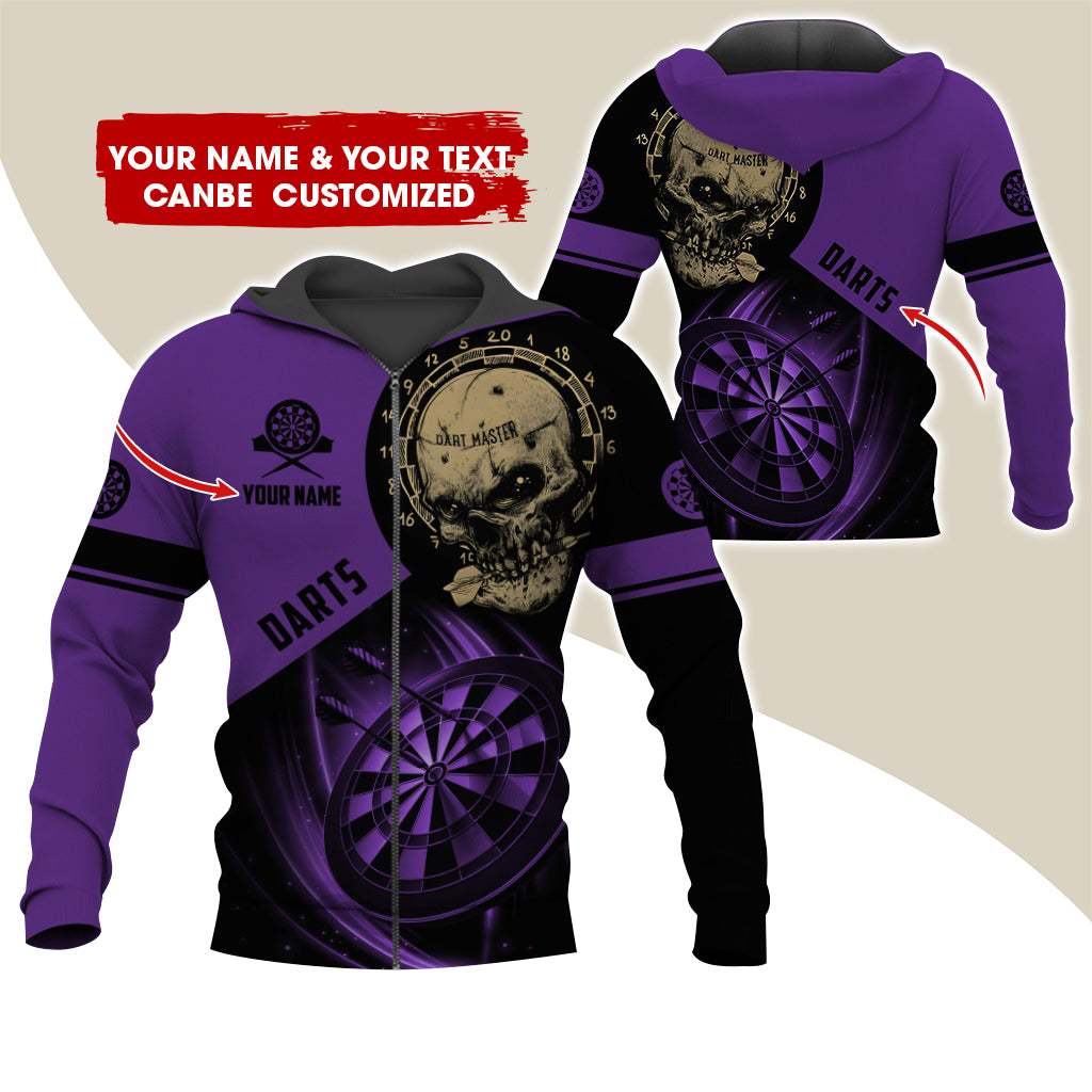 Customized Name Skull Darts Premium Zip Hoodie , Personalized Name Darts Master Zip Hoodie For Men & Women - Gift For Darts Lovers, Darts Players