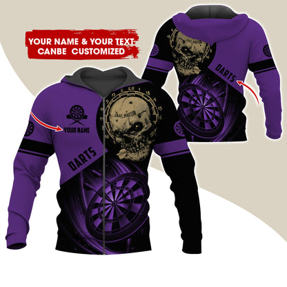 Customized Name Skull Darts Premium Zip Hoodie , Personalized Name Darts Master Zip Hoodie For Men & Women - Gift For Darts Lovers, Darts Players