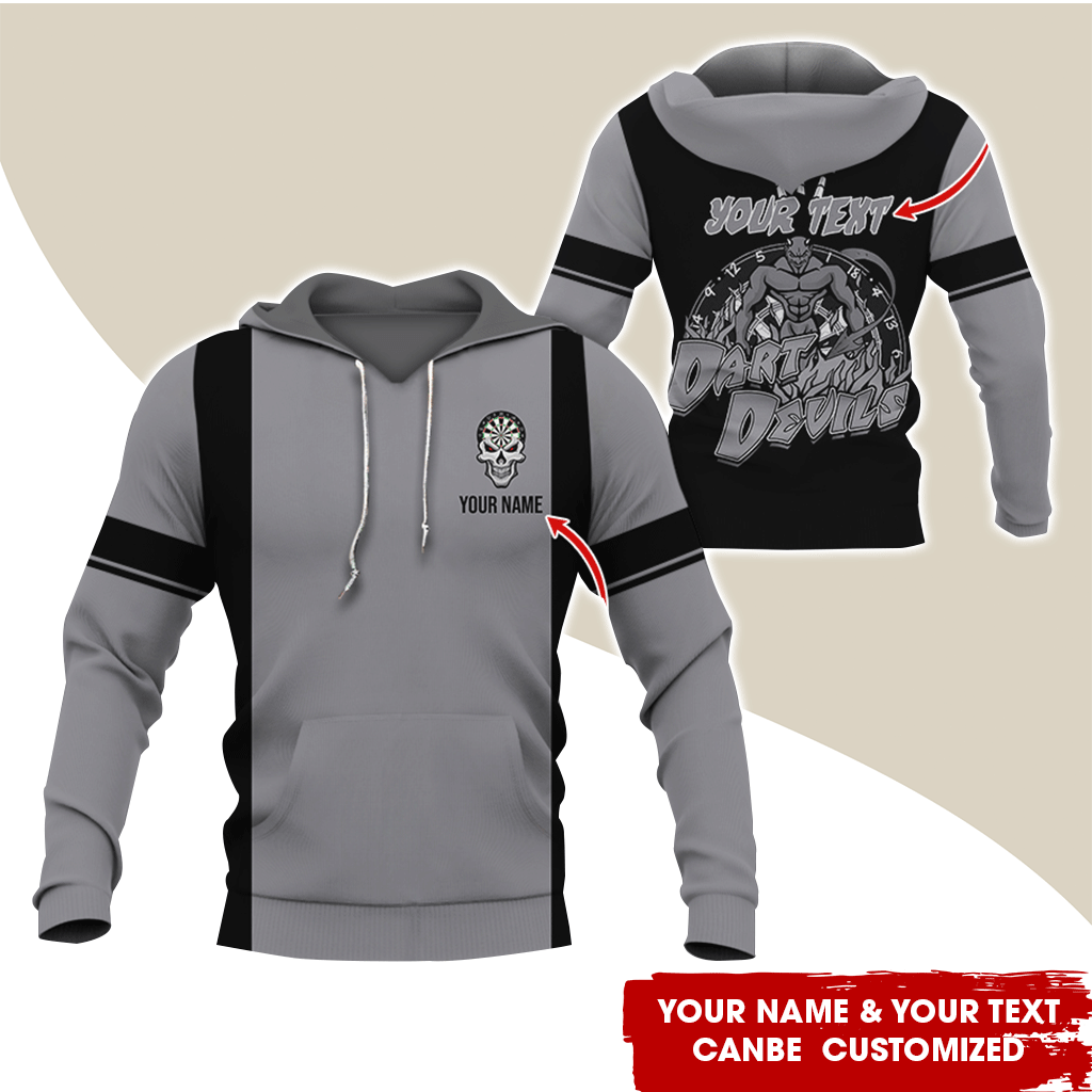 Customized Name Darts Skull Premium Hoodie, Personalized Name & Text Darts Hoodie, Darts Devils Hoodie, Perfect Gift For Darts Lovers, Friend, Family