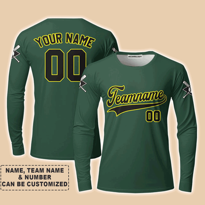 Customized Baseball Men Long Sleeve Shirt, Custom Navy Baseball Green Custom Men Long Sleeve - Perfect Men Long Sleeve Shirt For Men, Baseball Lovers