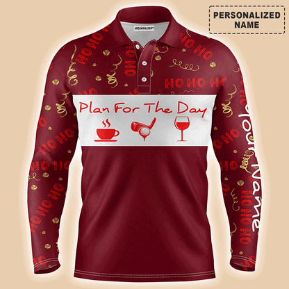 Custom Golf Men Polo Shirt - Christmas Custom Name Apparel, Plan For The Day Coffee Golf Wine Men Golf Polo Shirt- Perfect Polo Shirt For Men, Golfers